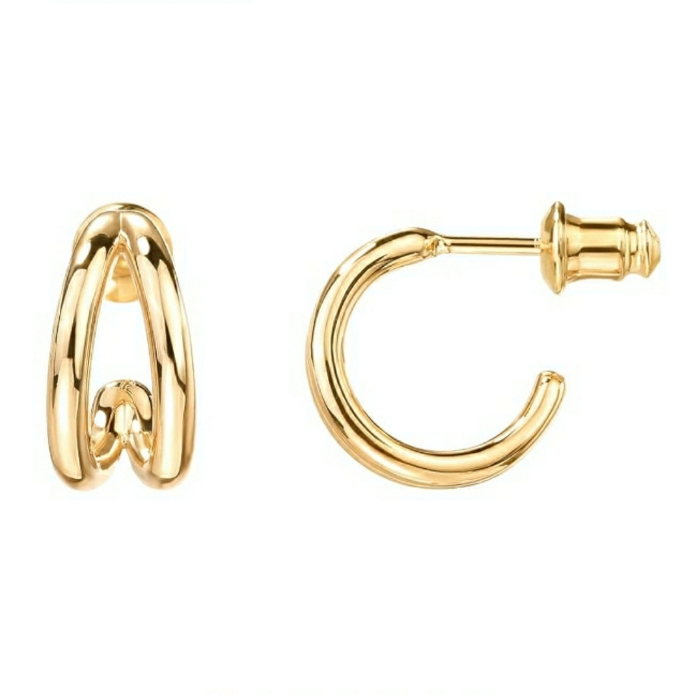 14K Gold Plated Split Dainty Multi Hoop Huggie Earrings